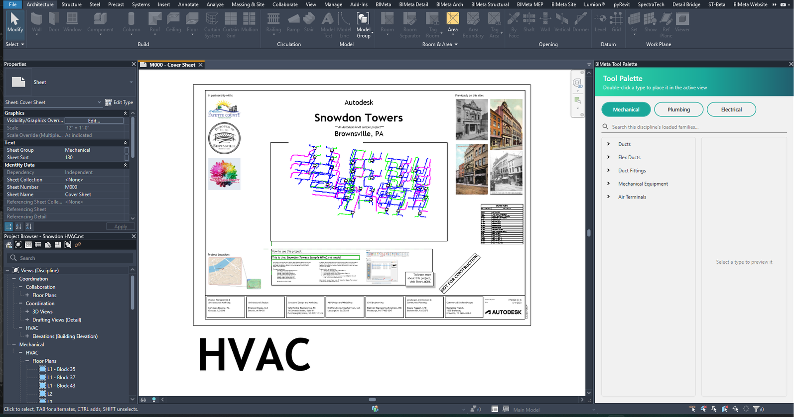 The BIMeta ribbon and Tool Palette in Revit 2026.