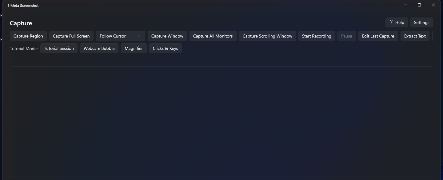 The BIMeta Screenshot main window.