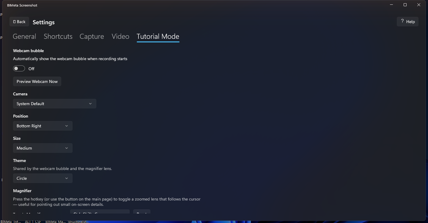 Tutorial Mode settings.
