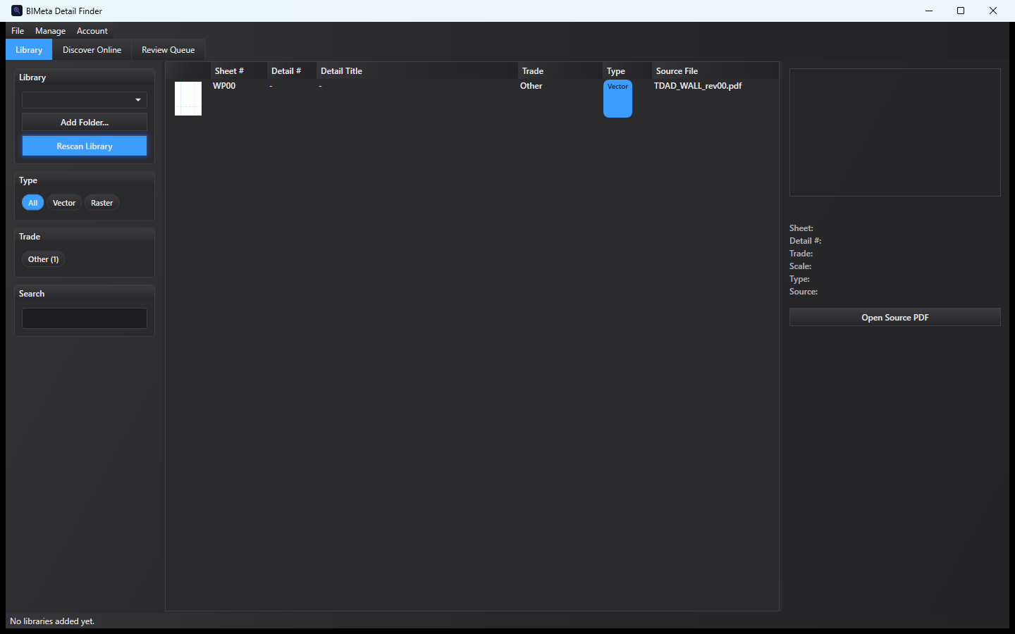 The Detail Finder library with trade and type filters.